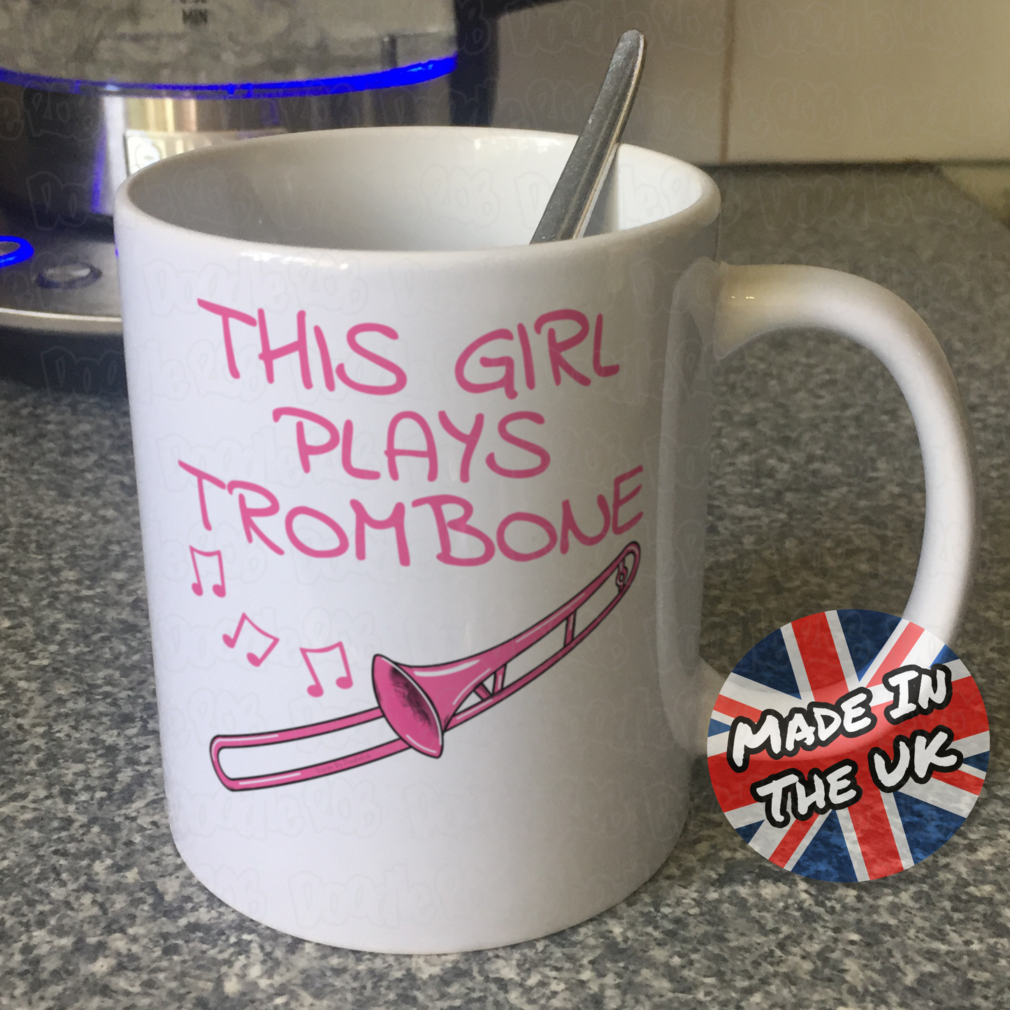 Pink Trombone Mug - This Girl Plays Trombone - Female Trombonist - Brass Musician Gift For Her