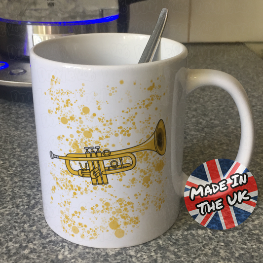 Trumpet Paint Splatter Mug - Trumpeter Mug - Gift For Brass Teacher