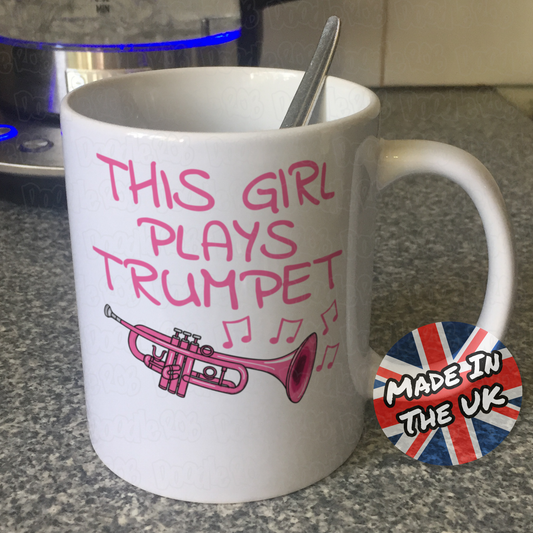 Pink Trumpet Mug - This Girl Plays Trumpet - Female Trumpeter - Brass Musician Gift For Her