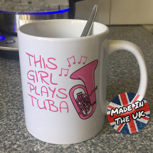 Pink Tuba Mug - This Girl Plays Tuba - Female Tubaist - Brass Musician Gift For Her