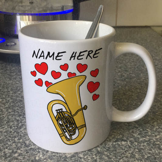 Personalised Tuba Mug (Hearts) - Tubaist Anniversary Gift - Brass Musician Custom Mug