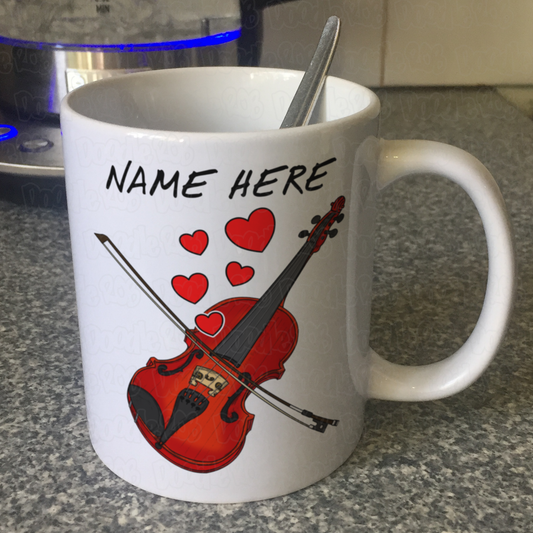 Personalised Violin Mug (Hearts) - Violinist Custom Gift - Wedding Musician Mug