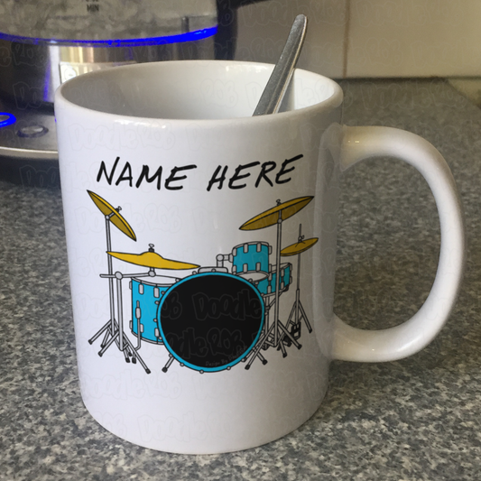 Drummer Custom Mug (Blue) - Personalised Drummer Mug - Gift For Drum Teacher