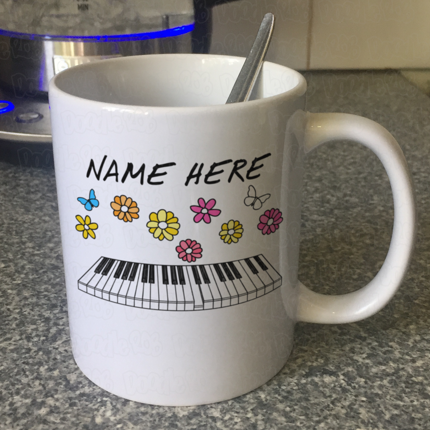 Floral Piano Mug - Custom Pianist Mug - Personalised Piano Gift For Her