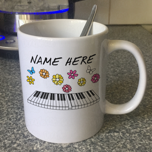 Floral Piano Mug - Custom Pianist Mug - Personalised Piano Gift For Her