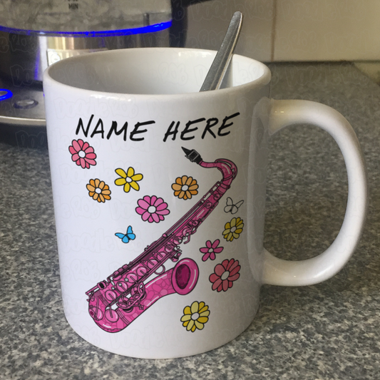 Floral Saxophone Personalised Mug - Musician Gift For Her - Custom Saxophonist Gift