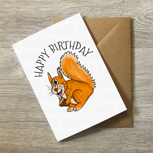 Squirrel Birthday Card - Wildlife Lover Card - Red Squirrel Greeting Card