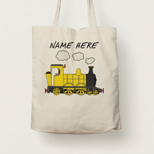 Train Custom Tote Bag (Yellow) - Steam Locomotive Gift For Him - Personalised Railway Gift