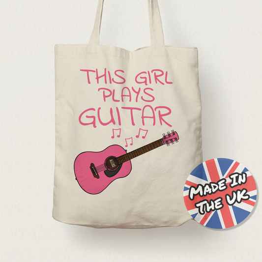 Girl's Guitar Tote Bag - This Girl Plays Guitar - Female Guitarist Gift - Pink Guitar Gift For Girl