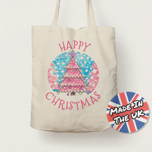 Pink Christmas Tree Tote Bag - Women's Christmas Tote Bag - Xmas Gift For Girl