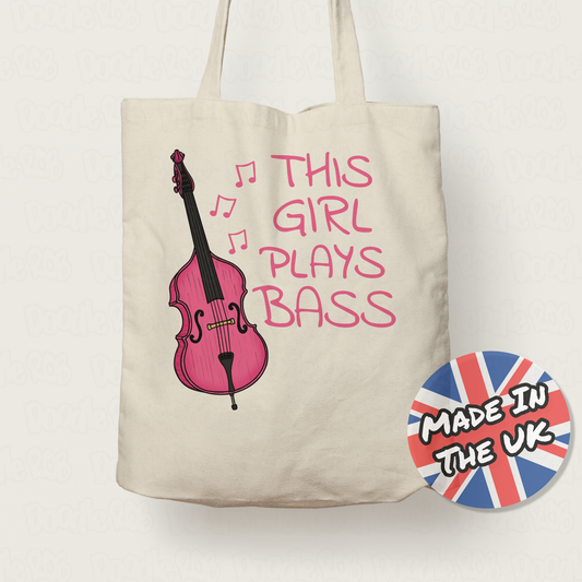 Pink Double Bass Tote Bag - This Girl Plays Bass - Gift For Female Bassist - Jazz Musician Gift