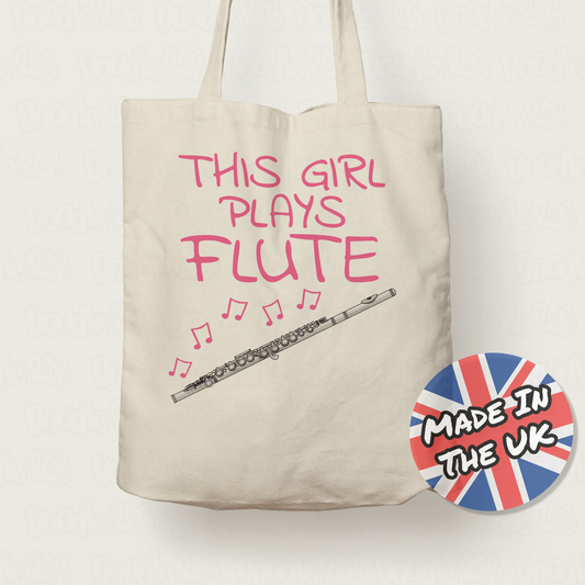 Girl's Flute Tote Bag - This Girl Plays Flute - Female Flautist Gift - Woodwind Musician Gift For Her