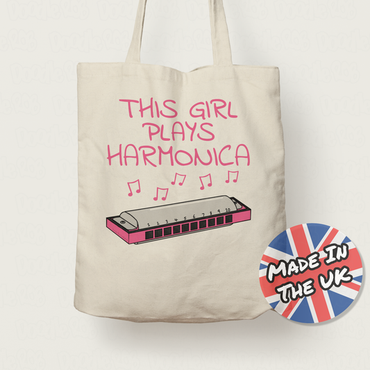 Harmonica Player Tote Bag - This Girl Plays Harmonica - Female Blues Musician Gift