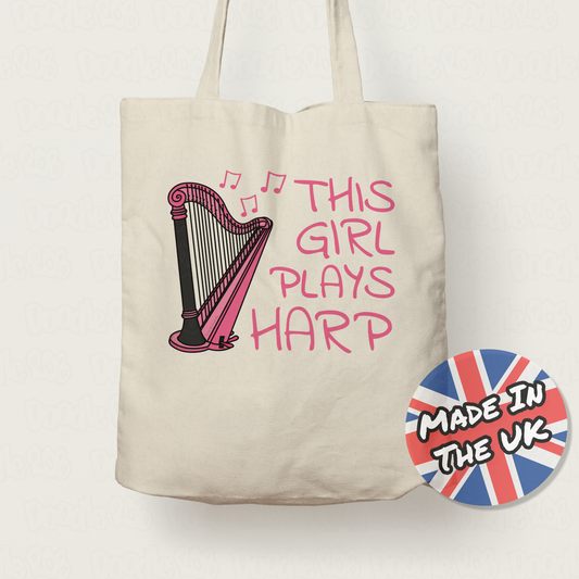 Girl's Harp Tote Bag - This Girl Plays Harp - Female Harpist Gift - Harp Student Gift