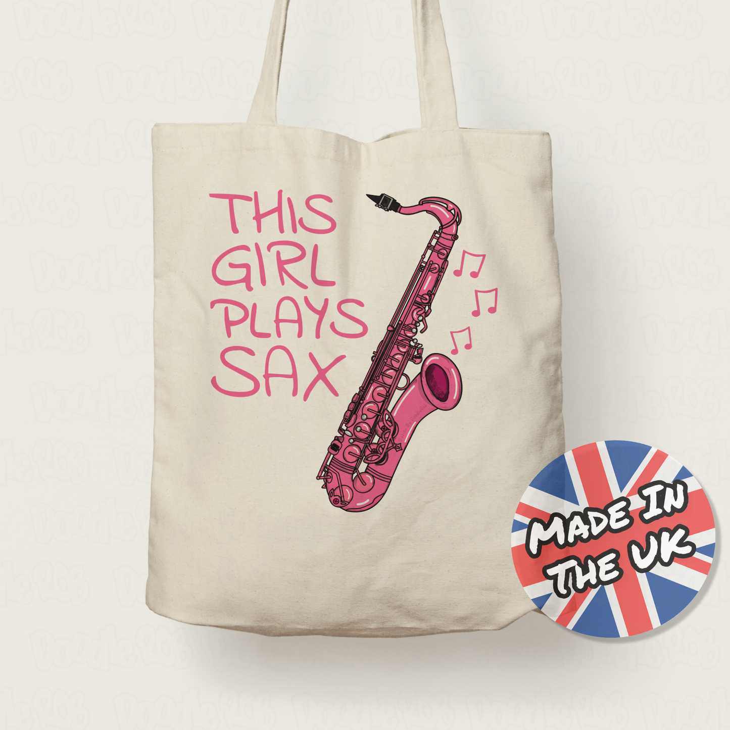 Pink Saxophone Tote Bag - This Girl Plays Sax - Female Saxophonist - Woodwind Musician Gift For Her