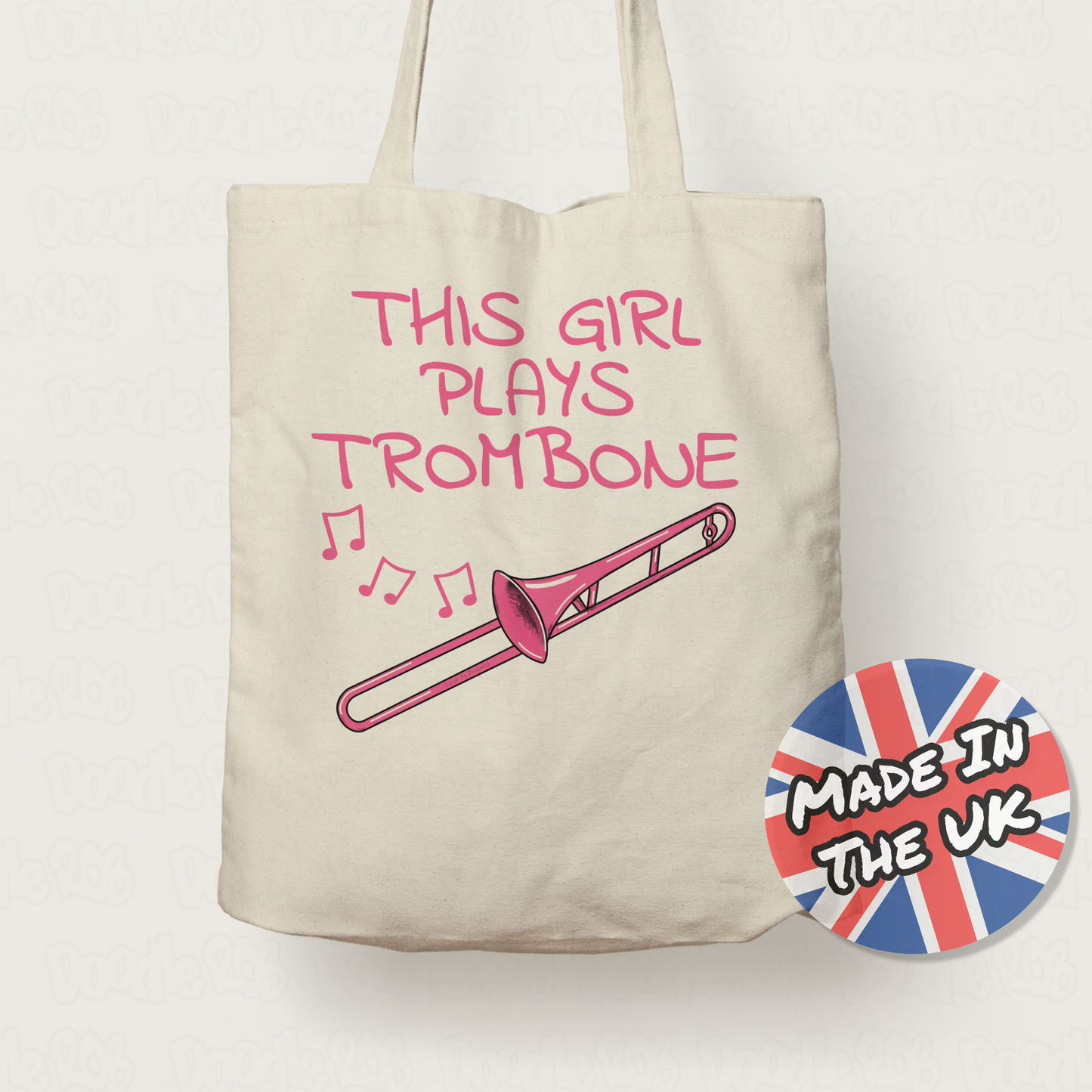 Pink Trombone Tote Bag - This Girl Plays Trombone - Female Trombonist - Brass Musician Gift For Her