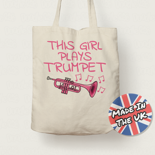 Pink Trumpet Tote Bag - This Girl Plays Trumpet - Female Trumpeter - Brass Musician Gift For Her