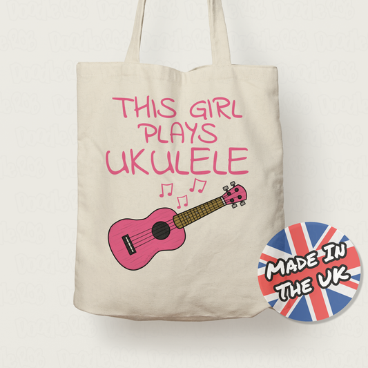 Pink Ukulele Tote Bag - This Girl Plays Ukulele - Female Uke Player - Musician Gift For Her