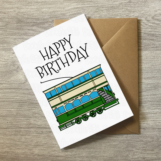 Tram Birthday Card - Vintage Tram Greeting Card - Rail Enthusiast Birthday