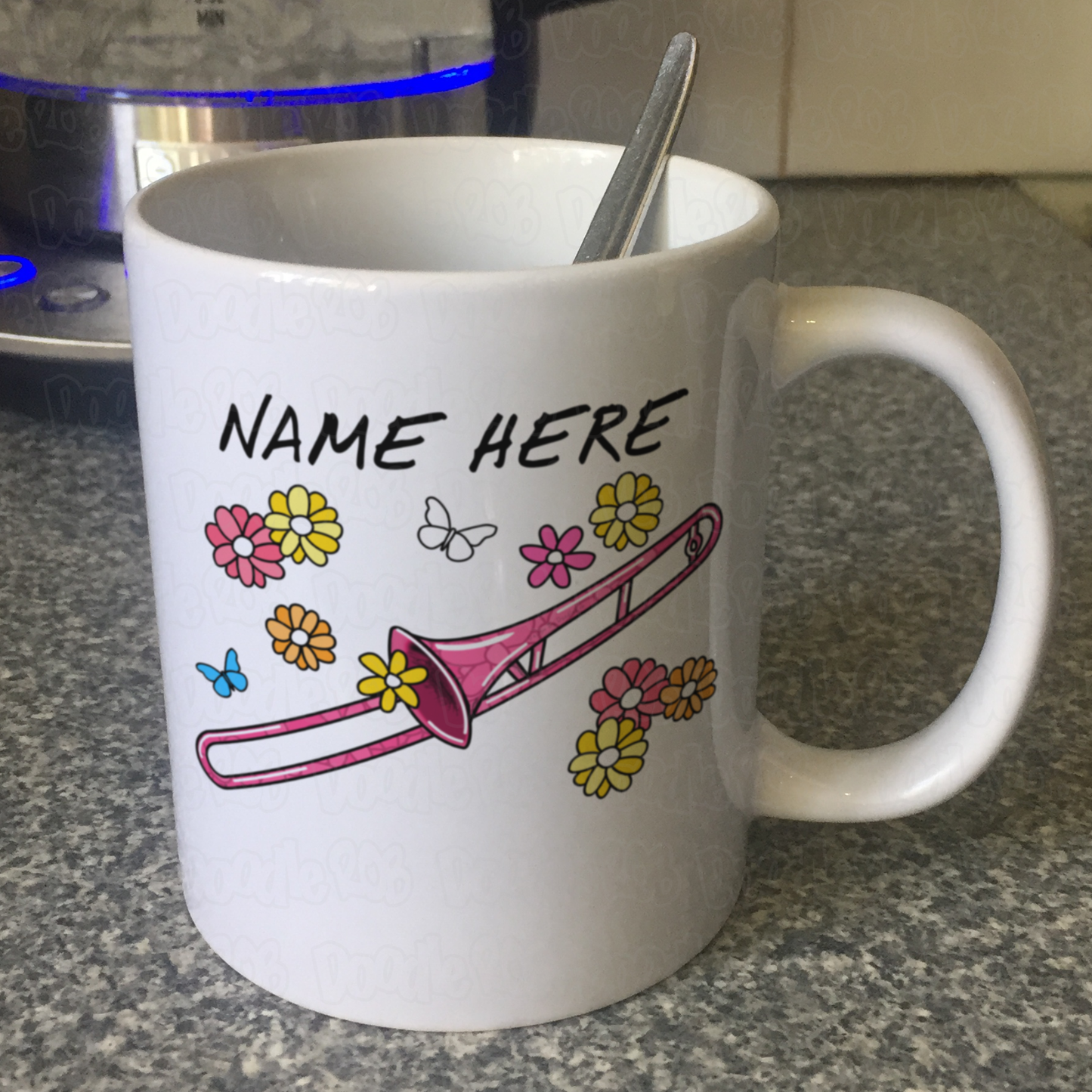 Floral Trombone Personalised Mug - Trombonist Custom Mug - Brass Musician Gift For Her