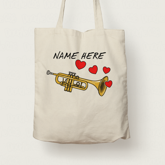 Trumpet Personalised Tote Bag - Trumpeter Valentines Custom Gift - Brass Musician Gift For Her