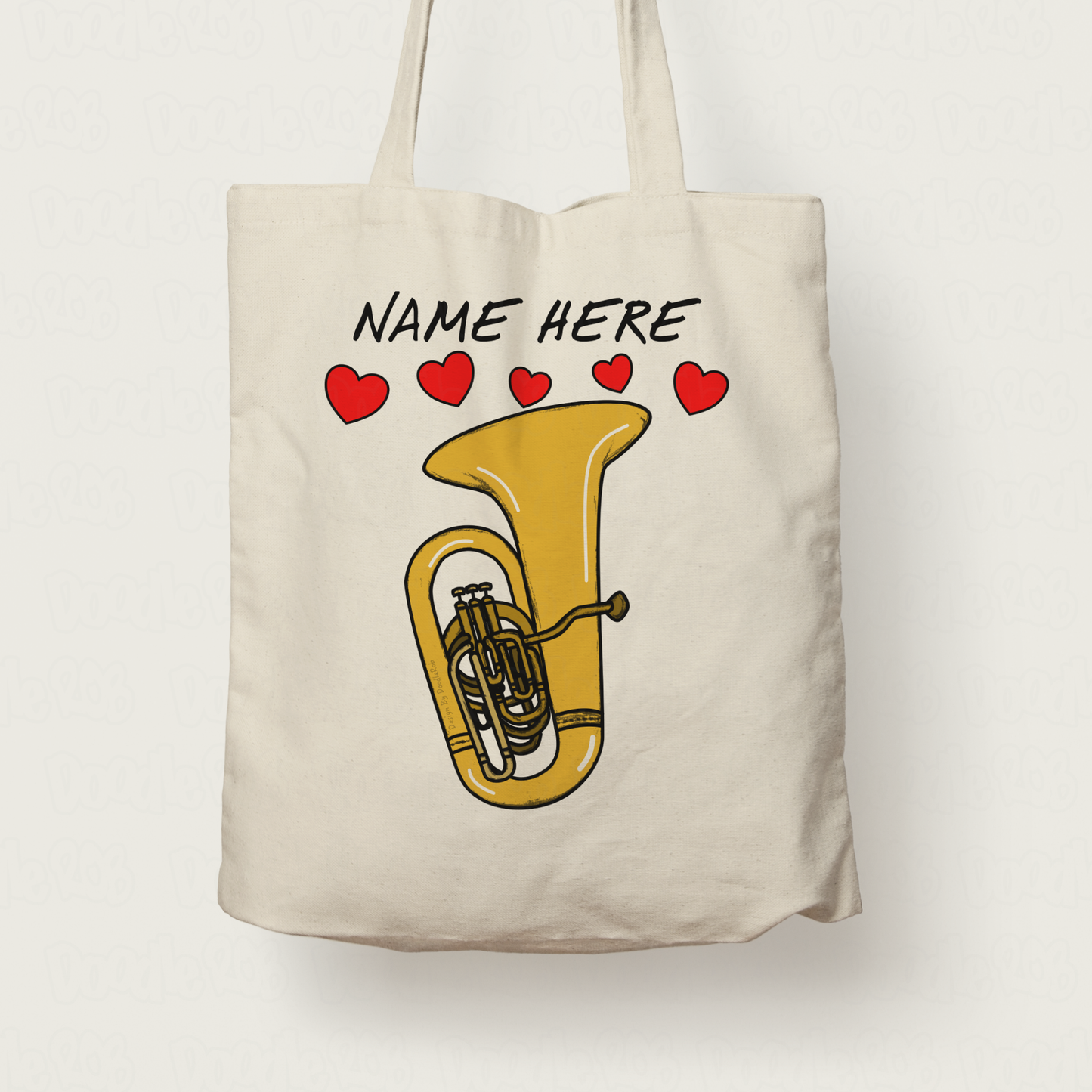 Tuba Personalised Tote Bag (Hearts) - Tubaist Custom Gift - Brass Musician Gift For Her