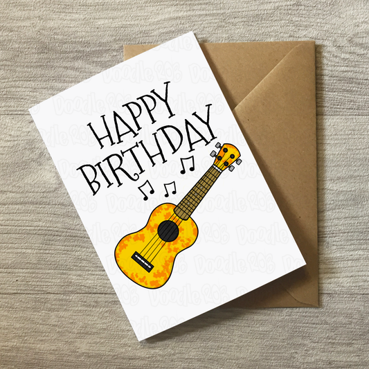 Ukulele Birthday Card - Uke Player Greeting Card - Musician Birthday Card